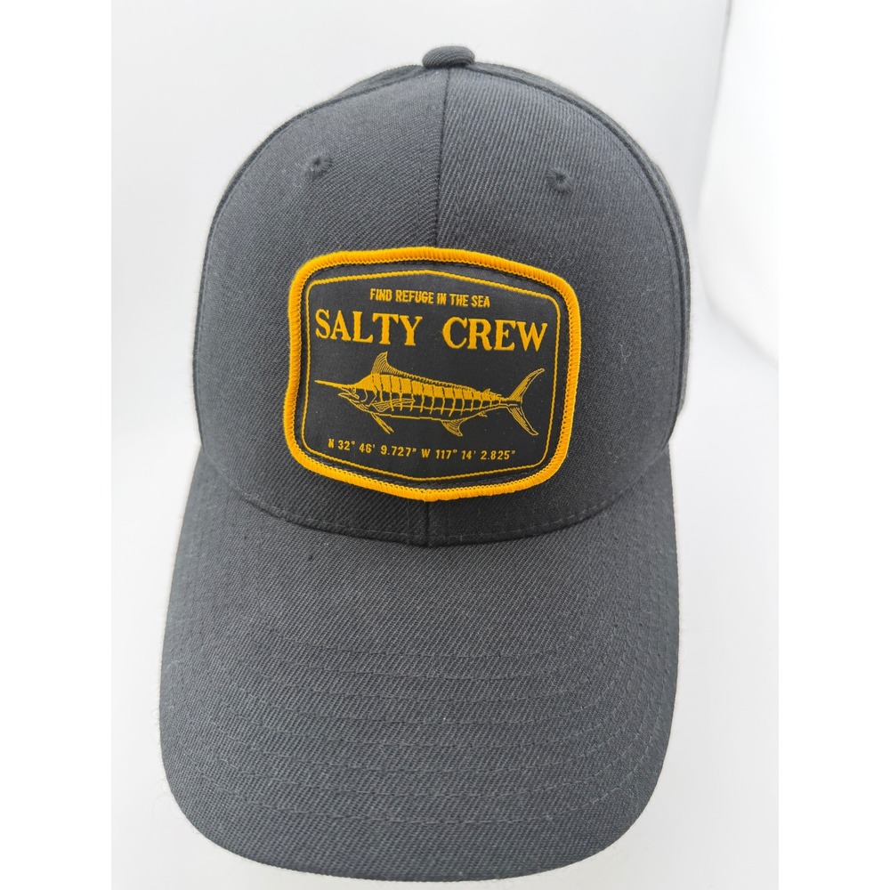 Salty Crew Tippet Snapback Hat Black Gray Marlin Fishing Patch Cap Yupoong New‎